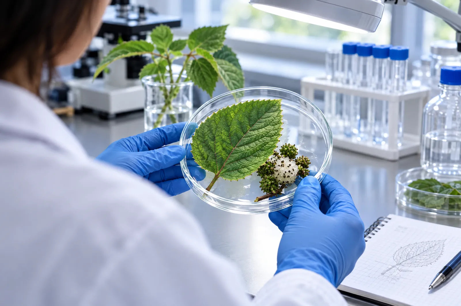 Illustration of a research lab preparing plant samples.